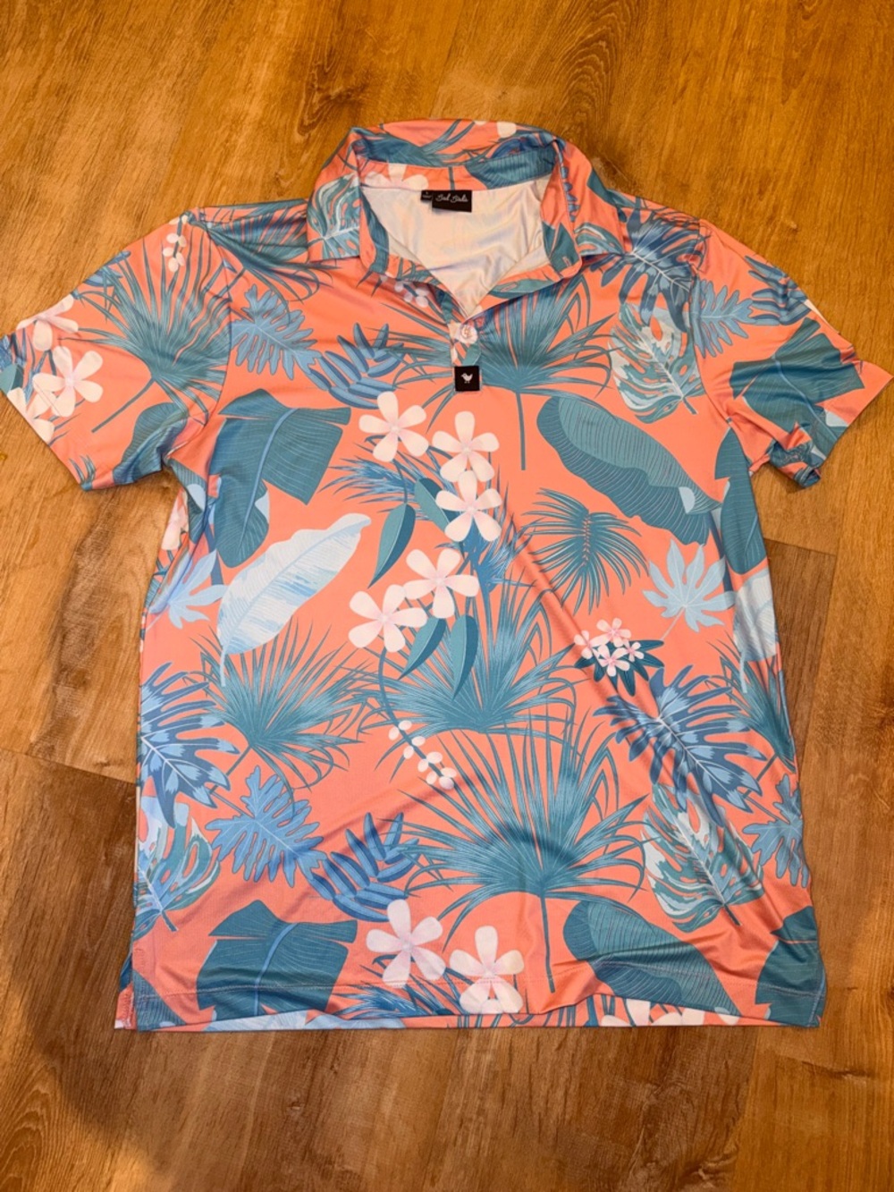 Bad Birdie Tropical Coral & Teal Floral Polo